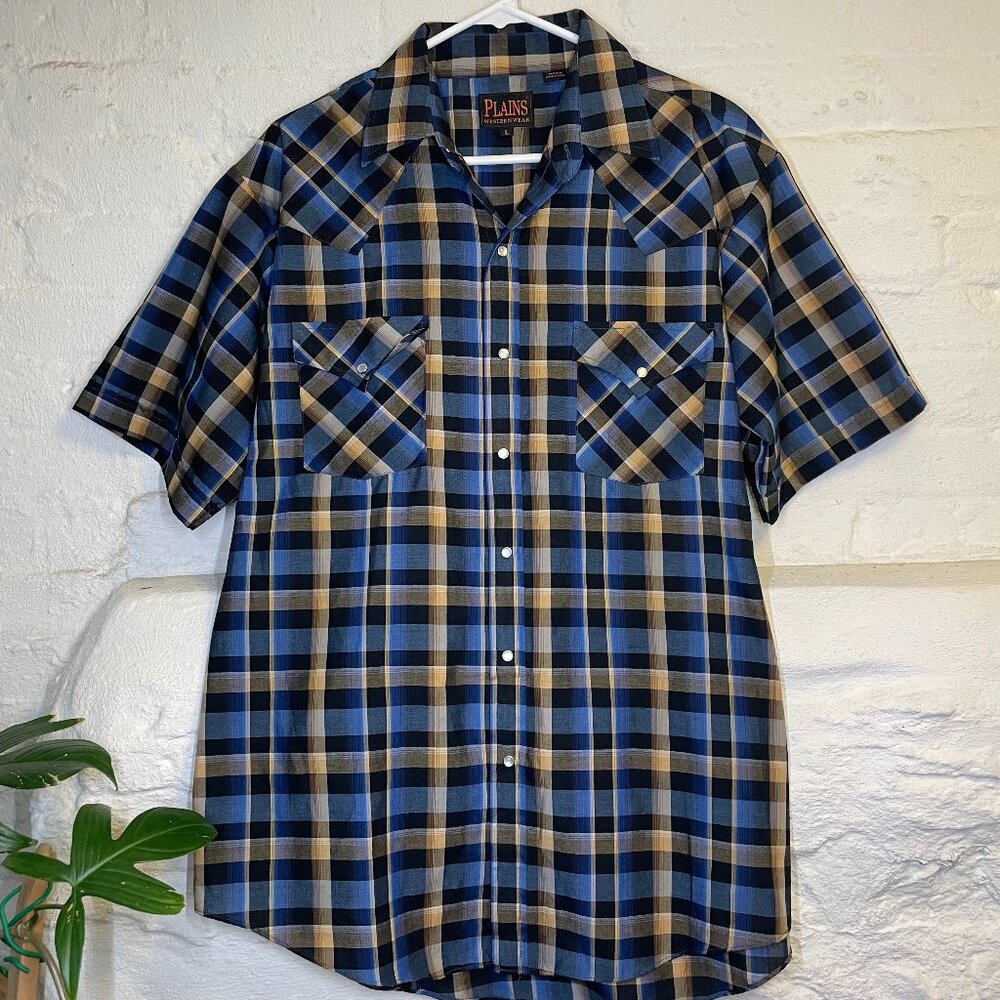 Mountain Man blue and yellow plaid button up
